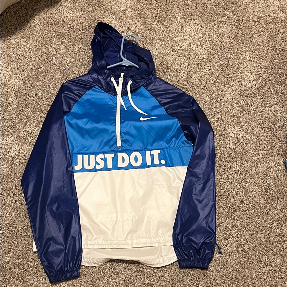 Nike Colorblock Blue and White 'JUST DO IT.' Hooded Pullover
